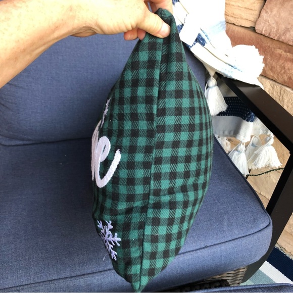 Retreat green black plaid “Believe” Holiday pillow NWT - Picture 7 of 11